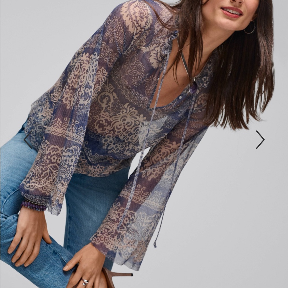 NWT Johnny Was Mazzy Peasant Sheer Boho Blouse in Francis Size M - Picture 5 of 16